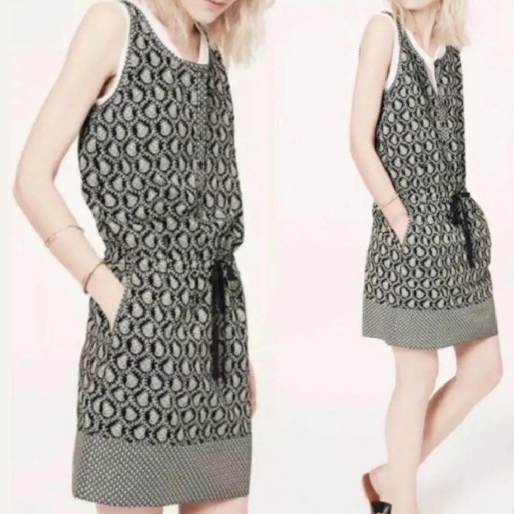 Lou & Grey Paisley Dress Elastic Waist Black White